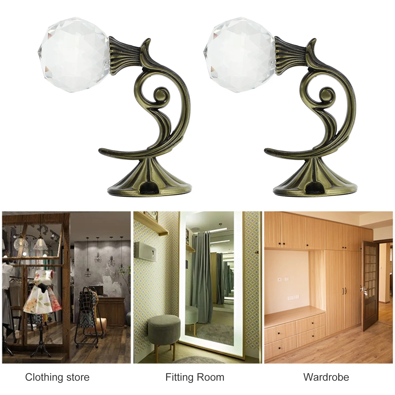 

2Pcs Aluminum Alloy Wall Hook Crystal Curtain Tiebacks Practical Decorative Holders Crystal Curtain Hook