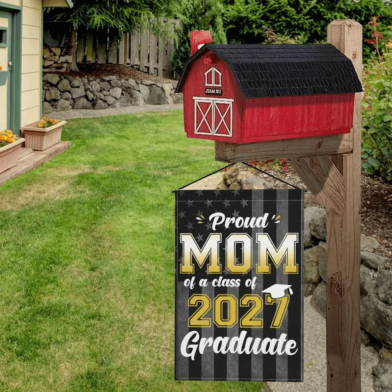 Proud Mom of a Class of 2027 Graduate Senior Garden Flag 12x18