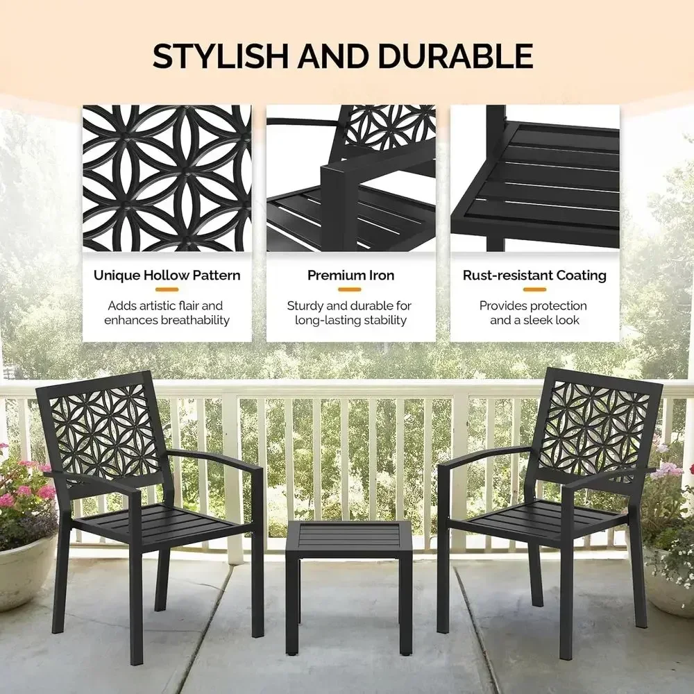 Stackable Metal Outdoor Bistro Set with Rust-Resistant Coating, Ideal for Patio, Porch, Deck, or Balcony, Black