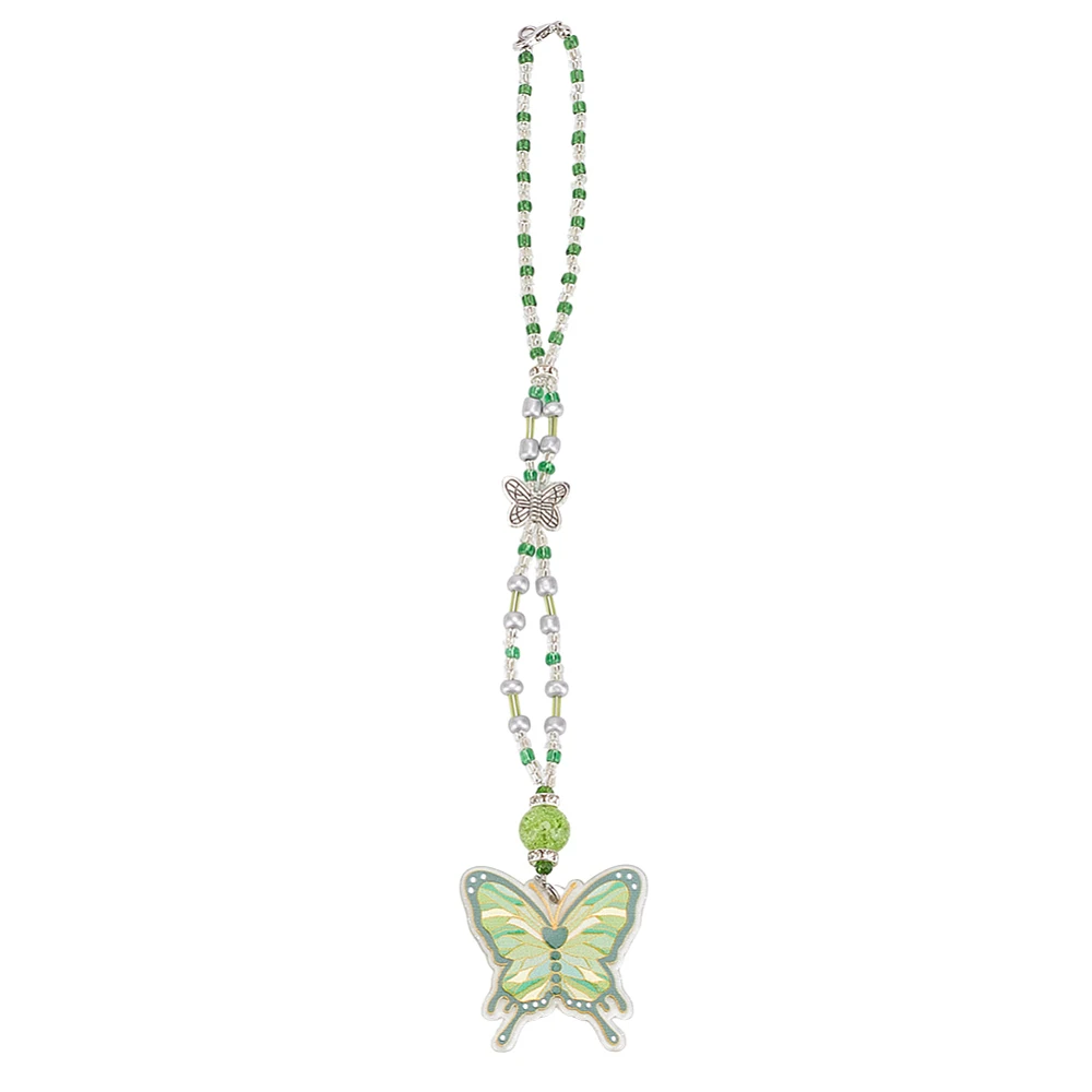 Butterfly Acrylic Car Hanging Accessories Bling Glass Beads Rear View Mirror Ornaments Green Swing Charm Lanyards Beaded Decor
