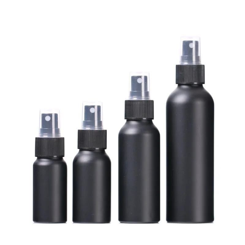 

30 50 100 150ml Aluminum Fine Mist Spray Bottle Matte Black Cosmetic Atomizer Perfume Toner Aluminum Cosmetic Spray Bottle 10pcs