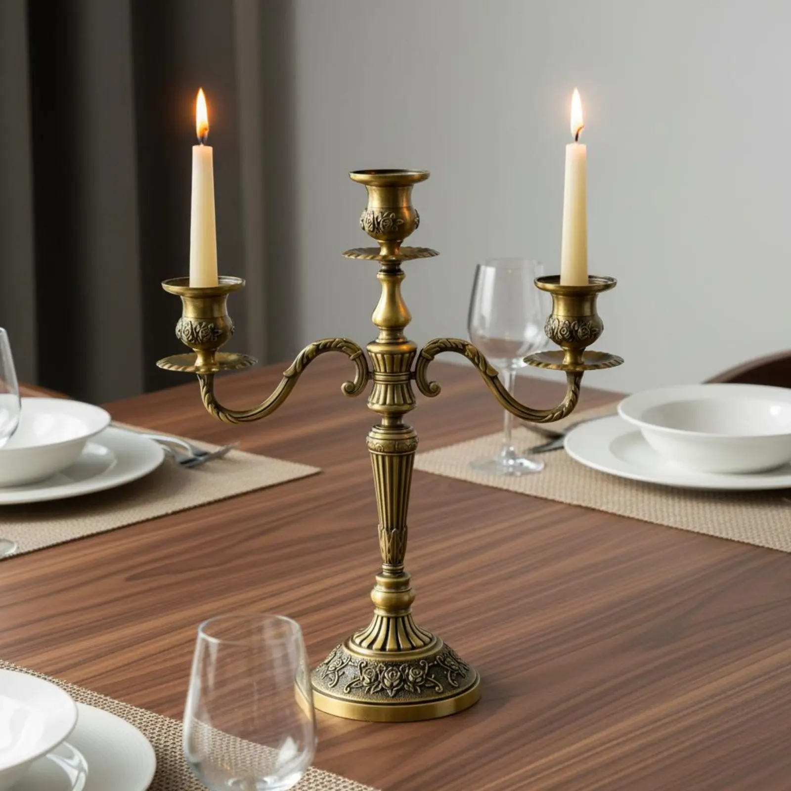 Bronze Candelabra Elegant Design European Design Candle Stand Metal Candelabra Ornate Carved Base Metal Candle Holder