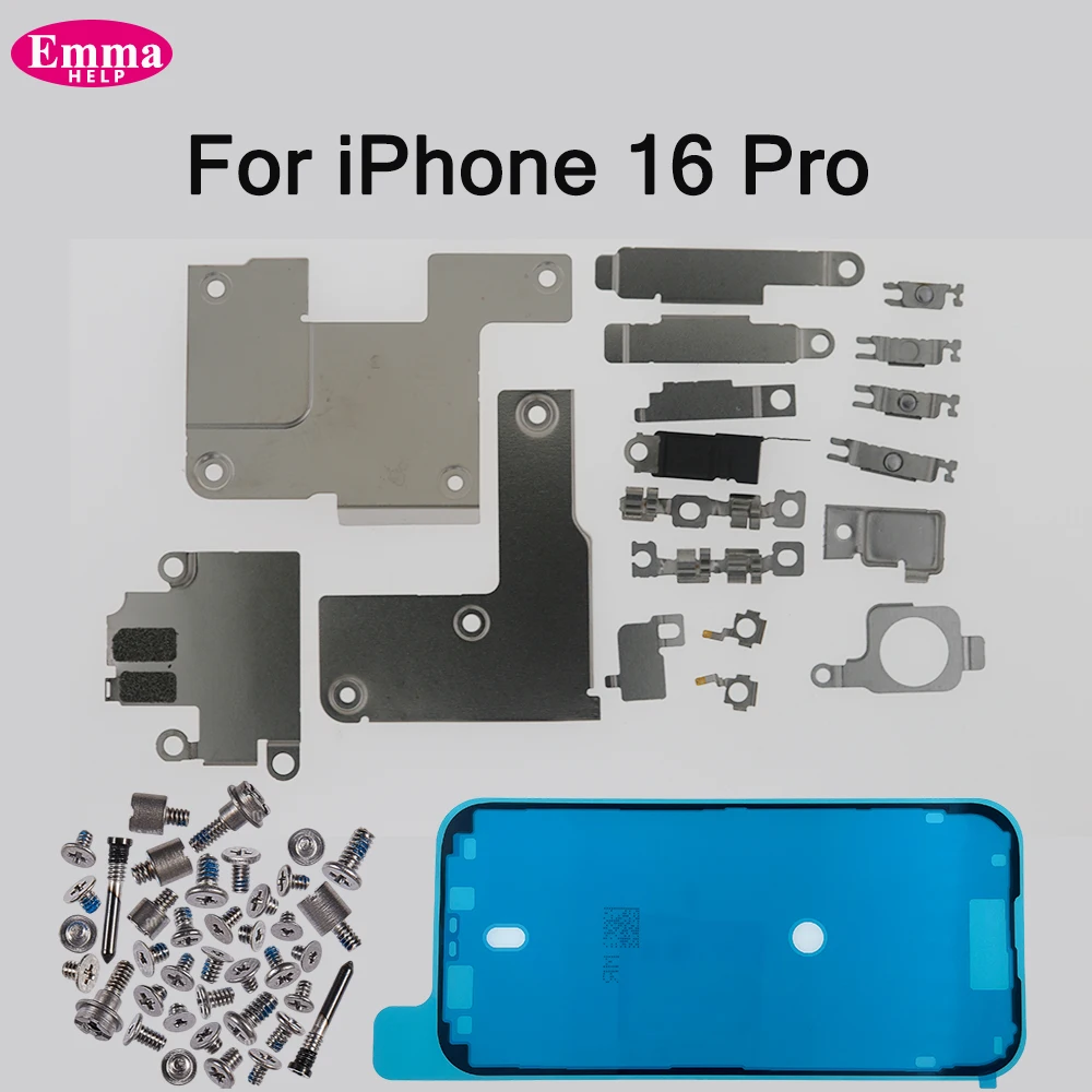 Kompletny zestaw małych metalowych elementów wewnętrznych wsporników + wszystkie śruby do iPhone 15, 16 Pro Max, Plus. — zdjęcie produktu 3