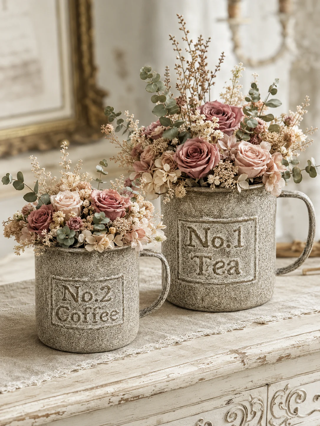 2Pcs Vintage Metal Mug Planter - đánh giá và giá Coffee Tea Green