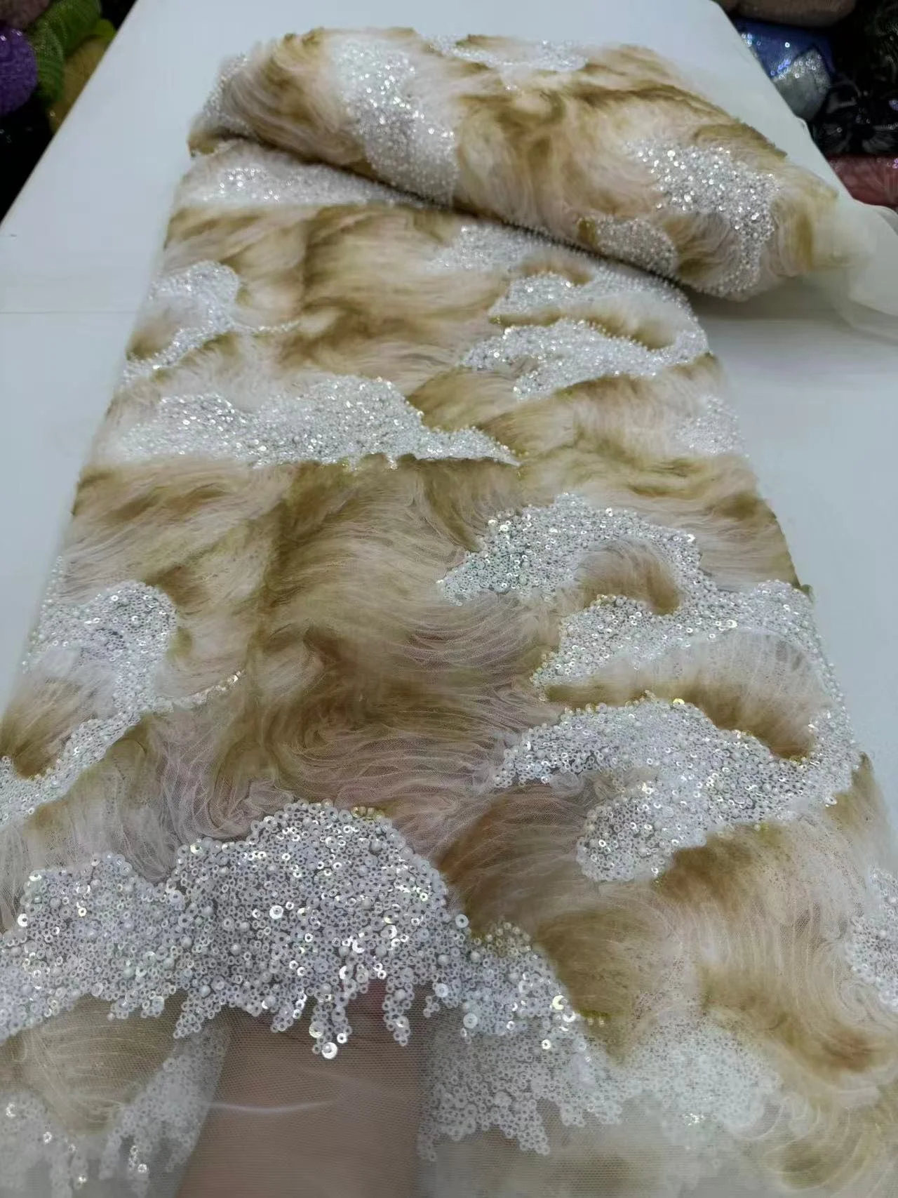 

Latest 2025 High Quality African Nigerian With Tulle Sewing Lace Fabric Guipure Embroidery Beads Dresses Sequins 5Yards JY486