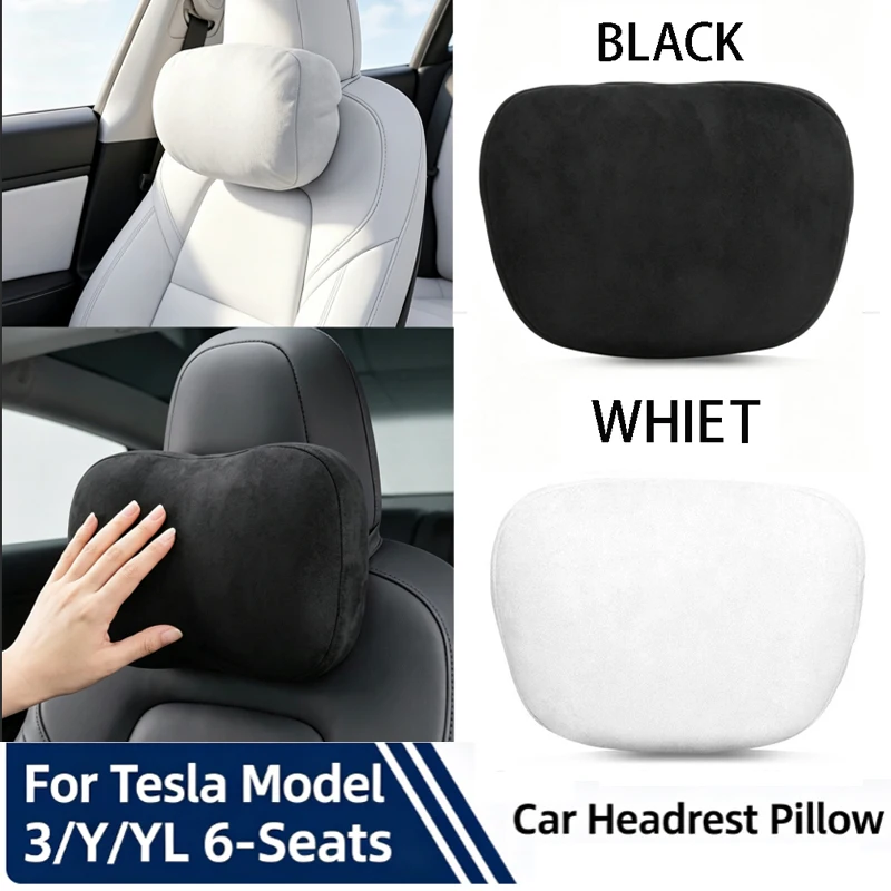 1PC Neck Pillow cushion For Tesla Model 3/Y ModelYL 6-Seat Black White Bio-Wool Cotton Core Inside Odorless Soft Car Accessories