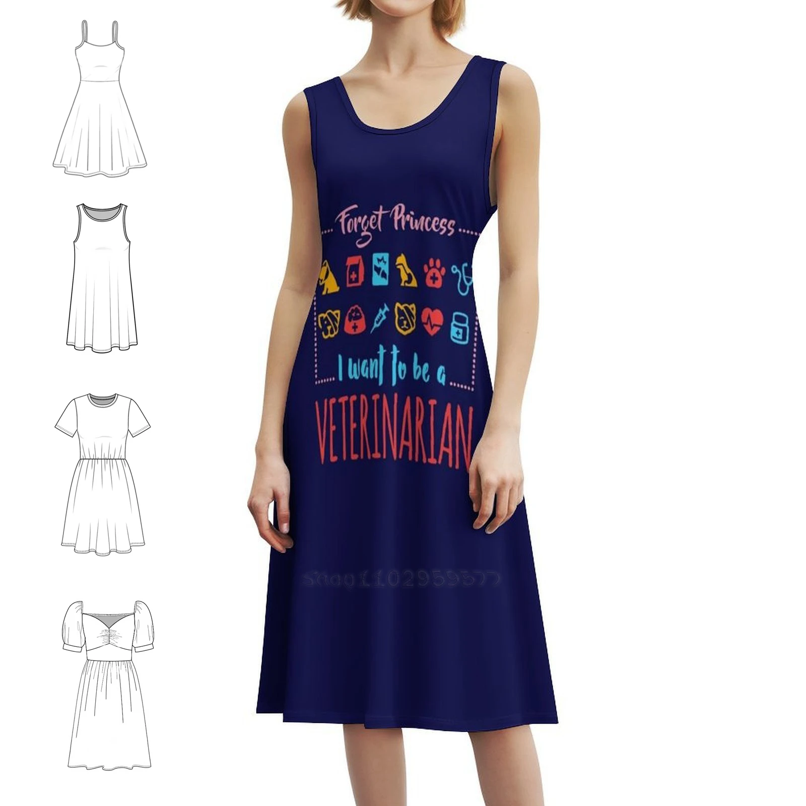 

Forget Princess I Want To Be A Veterinarian Bohemian Sleeveless Dress For Women Print Beach Party Dresses Veterinary