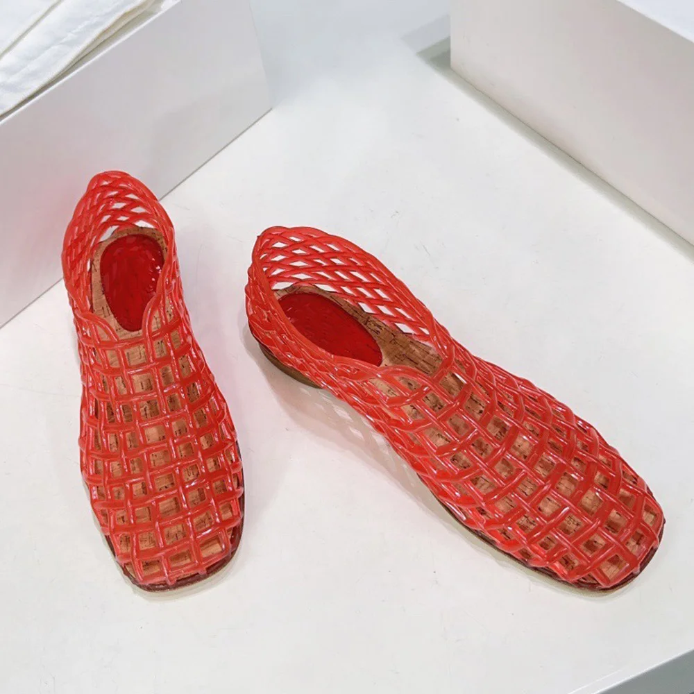 صنادل كريستال نسائية مخرمة صنادل كريستال صيفية مريحة ومسطحة مجموعة جديدة 2025