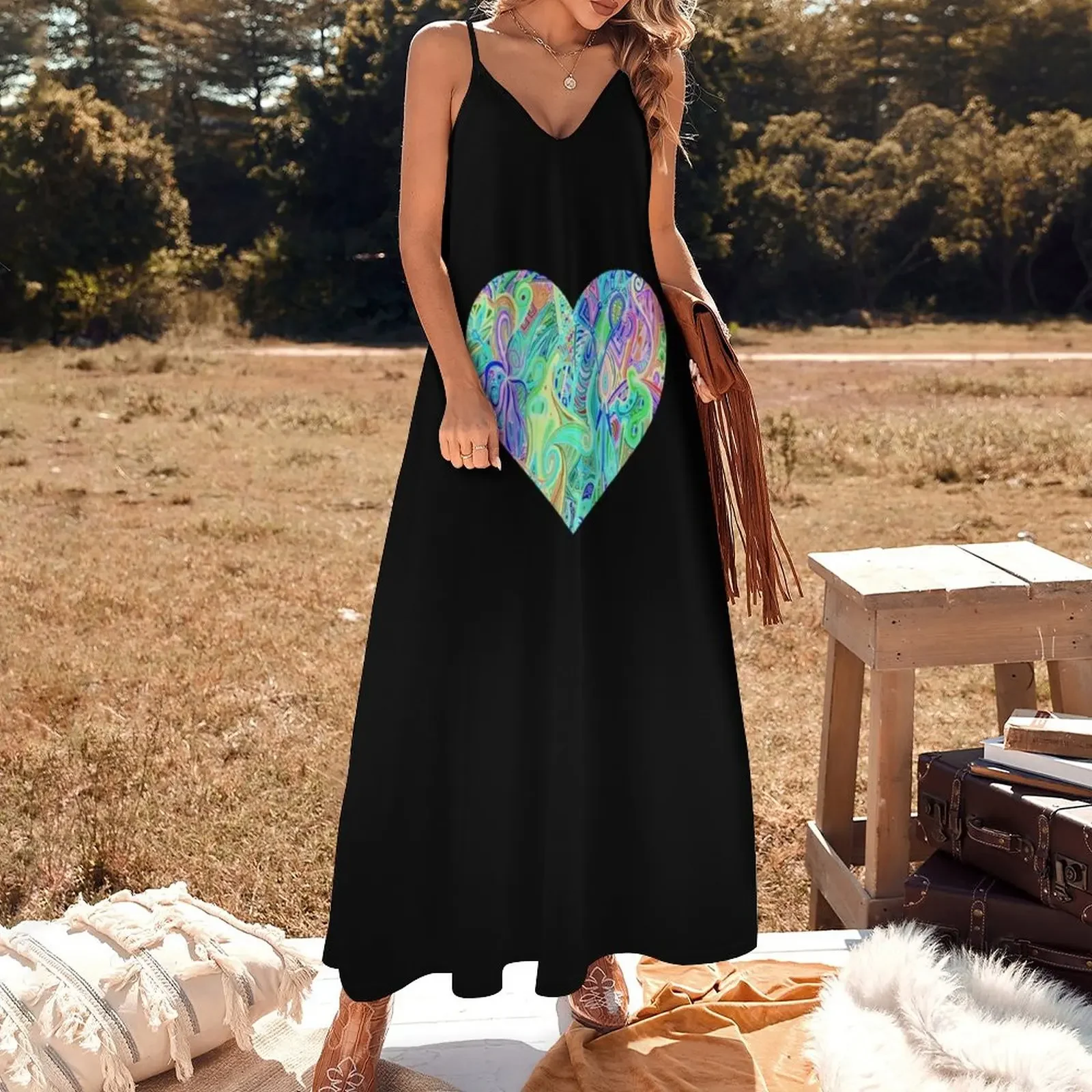 Extreme Neon Glow Black Light Rave Heart Party Sleeveless Dress dress women elegant luxury Dress woman