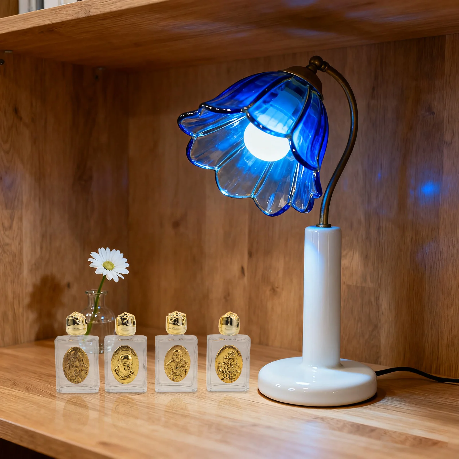 

4Pcs Small Glass Holy Water Bottle Embossed Religious Travel Container for Church Catholic Baptisms Weddings 15ml