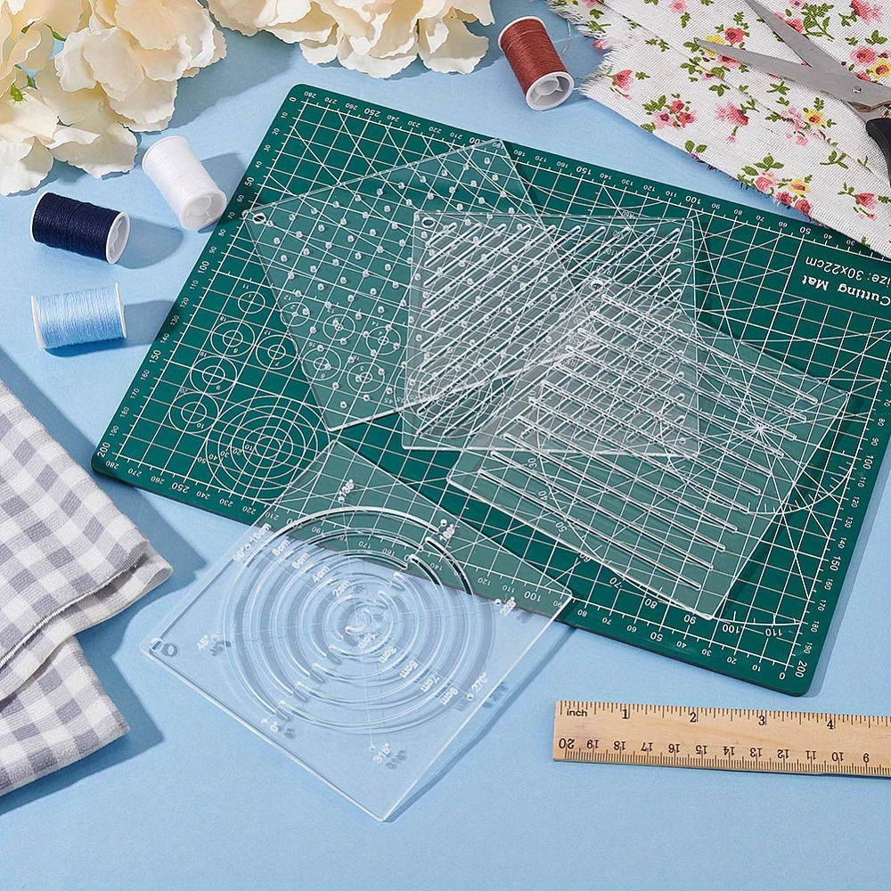 4pcs Acrylic Round  Square Embroidery Stencils Set  Flower P