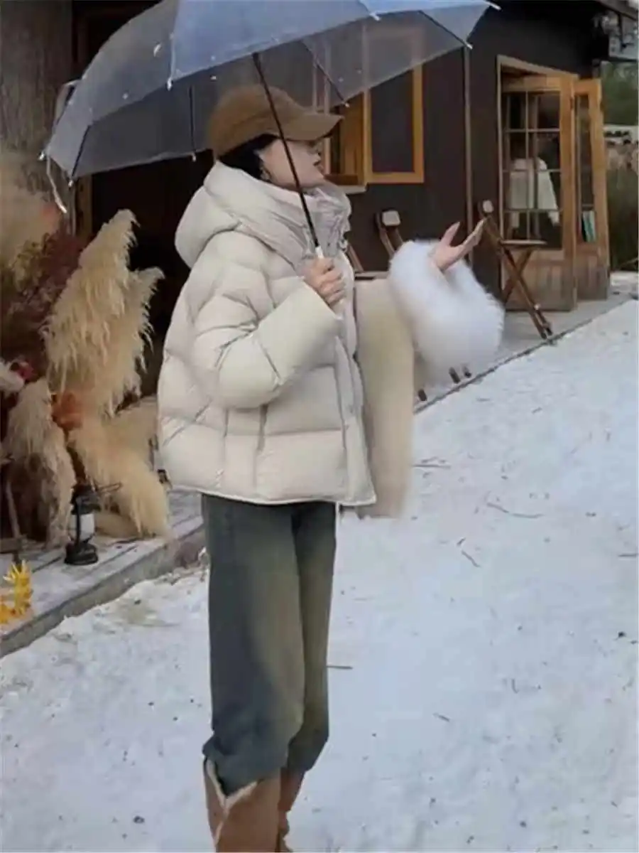 Soft Short Puffer Jacket Women's  Size Winter New Style Korean Version Slimming Bread Coat White Duck down Commute Style