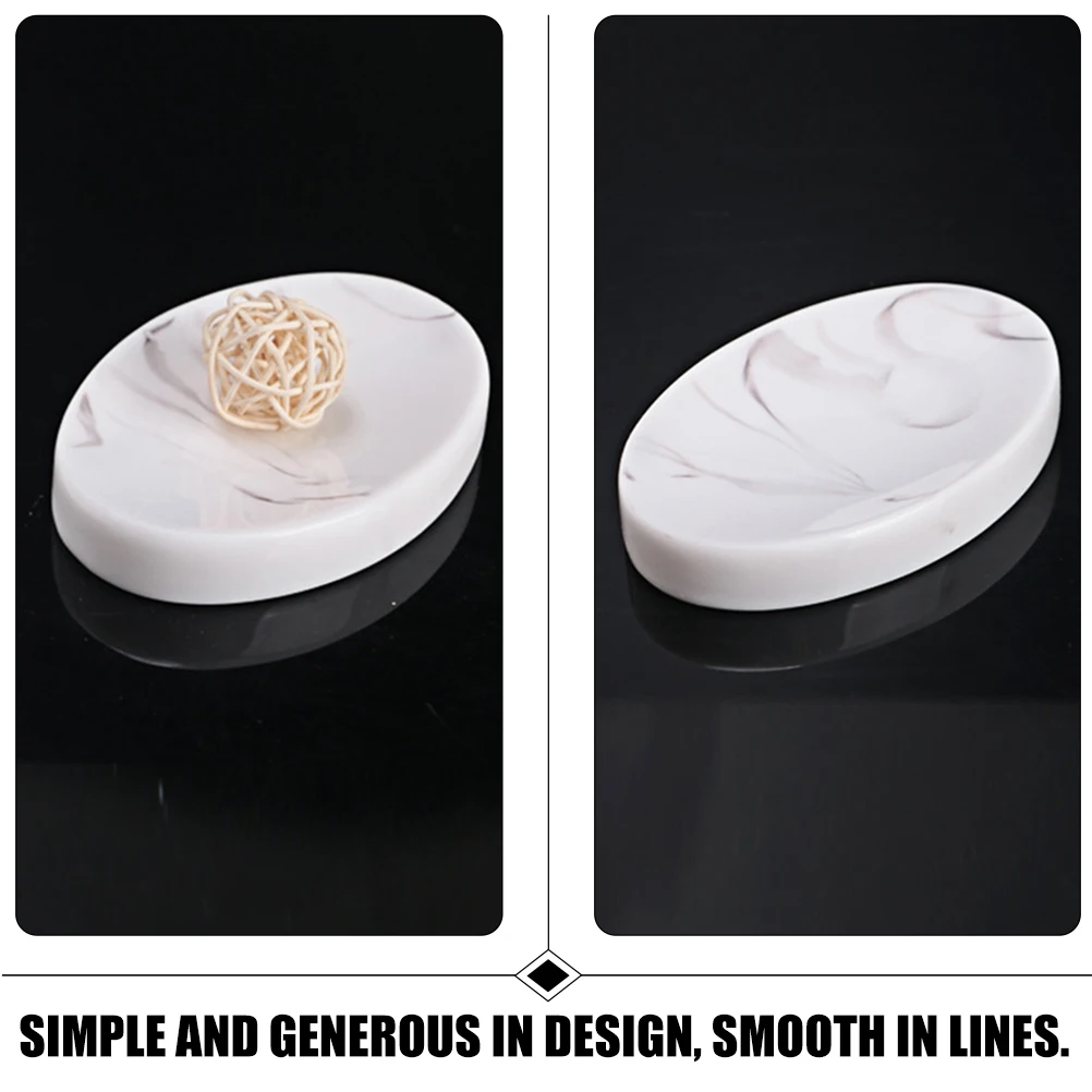 

Marble Soap Dish Resin Tray Self Draining Holder Bathroom White Pattern Non Slip Dishes for Bar Soap Container