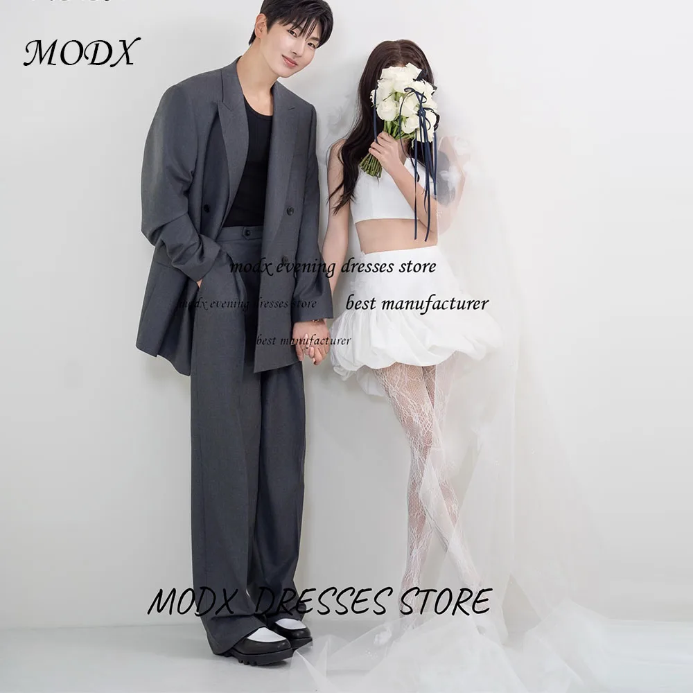 

MODX Fashion White Korean Satin Wedding Suit Short Top Poncho Sleeveless Customized Bridal Modern Wedding Dress Simple Ceremony