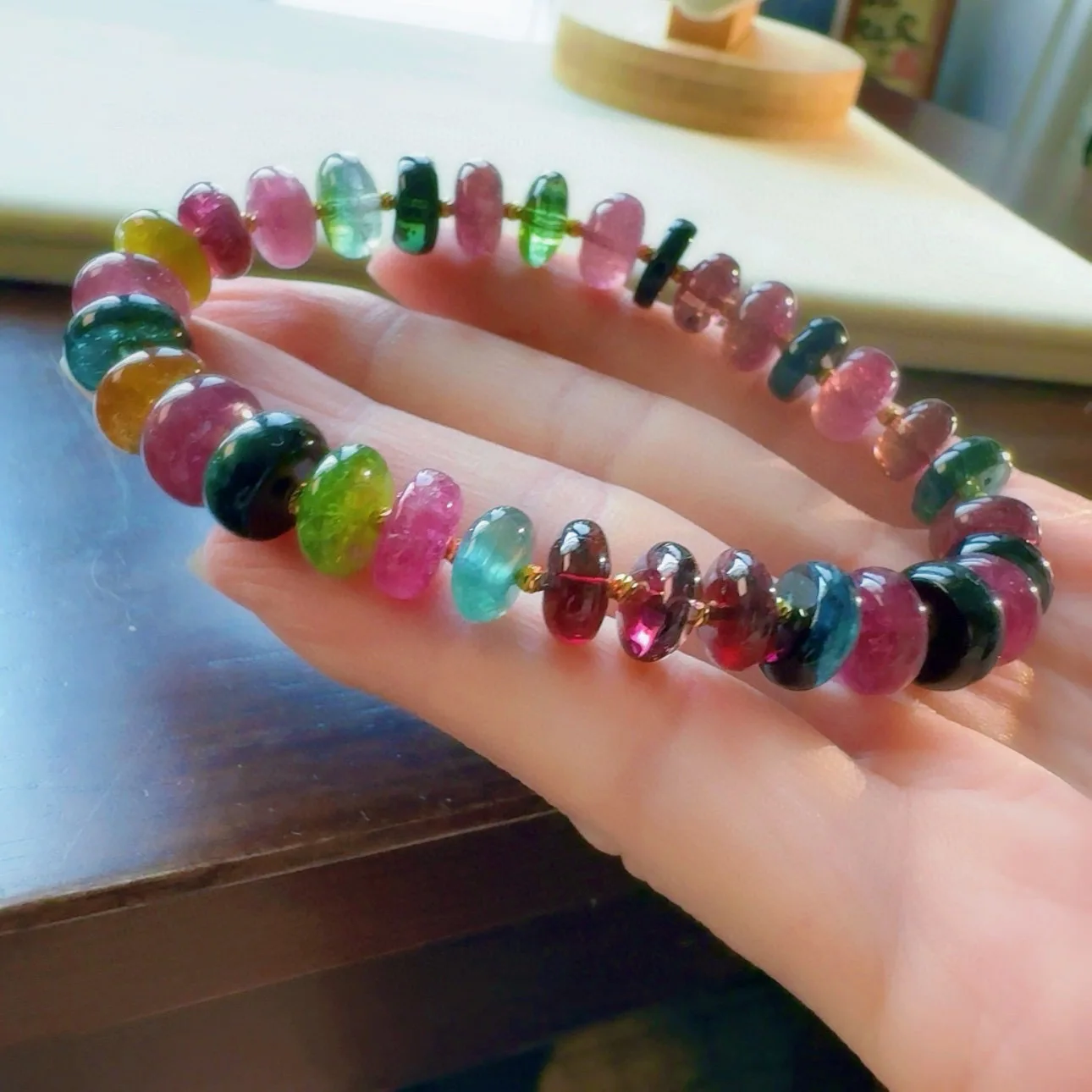 

Natural Colorful Tourmaline Quartz Clear Abacus Beads Bracelet 10mm Blue Green Tourmaline Rare Women Men Crystal AAAAAAA