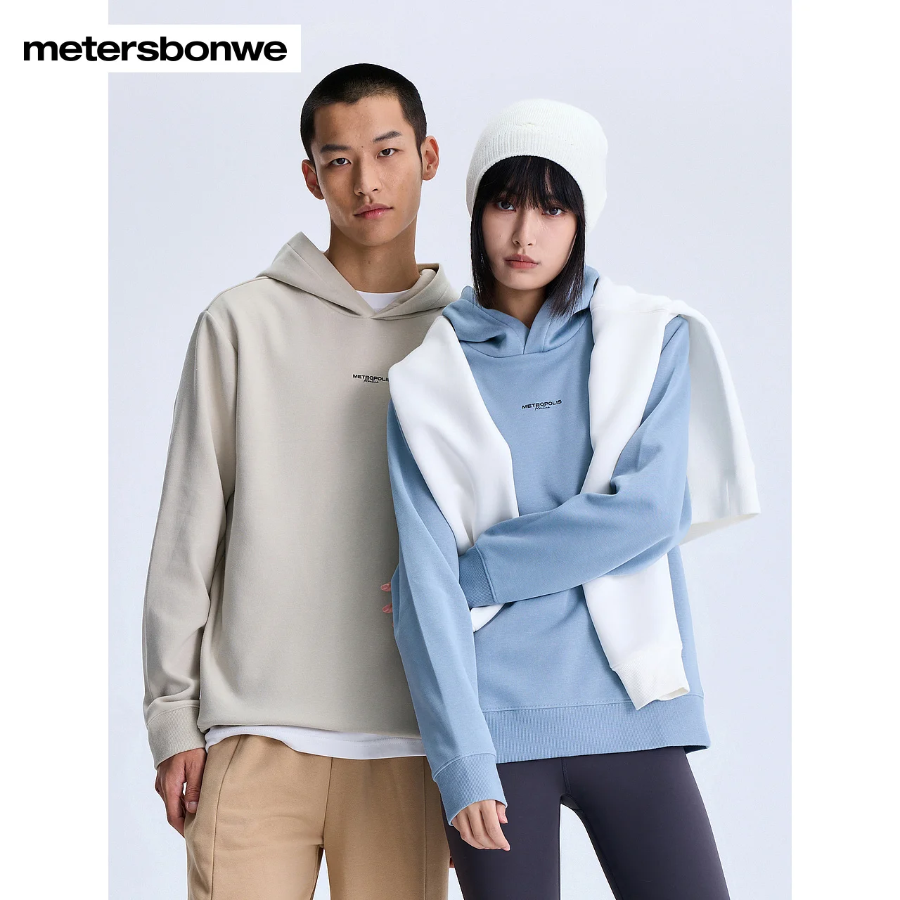 Metersbonwe-Men Women's Thick Hoodie Solid Color Small Letter Print Pullover Basic Casual Commuter Winter