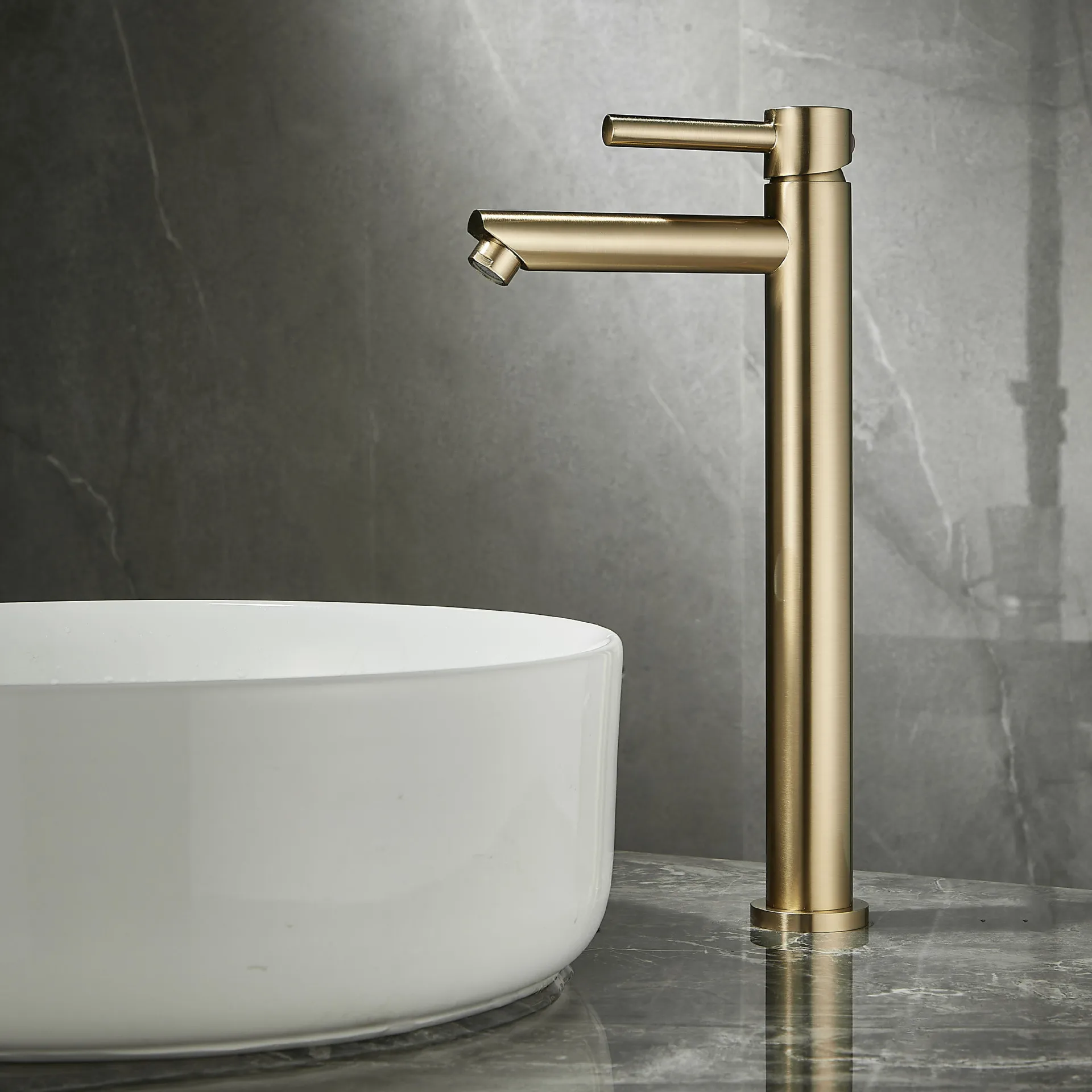 Tuqiu Bathroom Basin Faucet Deck Mounted Brush Gold Slim sink tap Hot and Cold Chrome Single Lever Basin Tap Brass Material