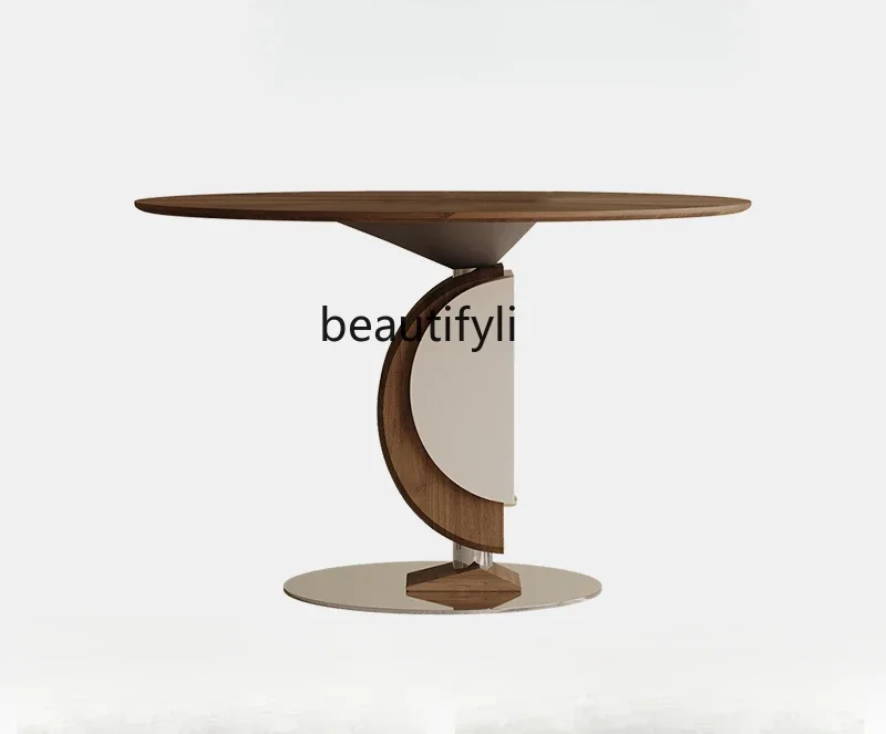 

Retro wind rock slab dining table Small apartment living room Home coffee table Designer solid wood round dining table