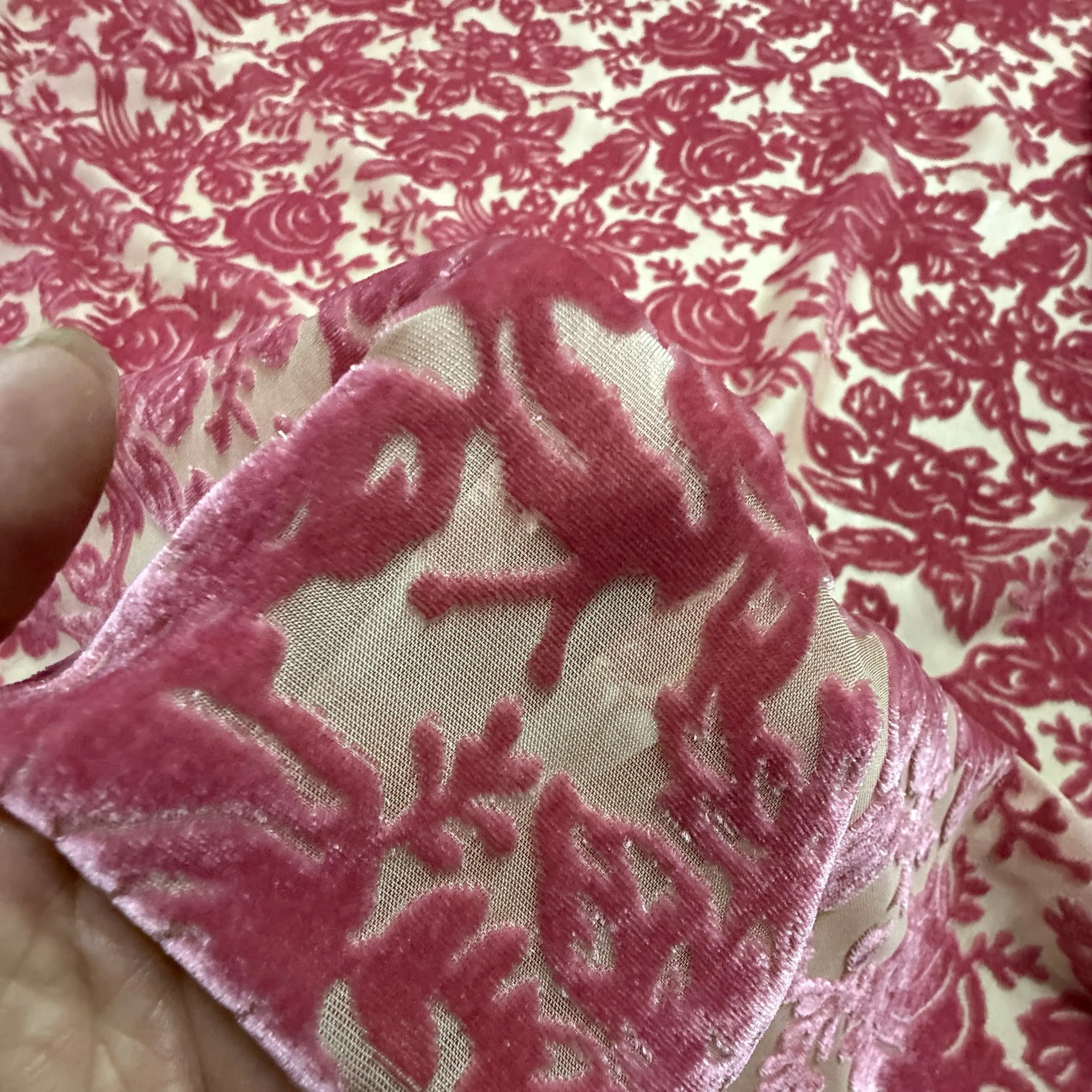 Leather Red Rose Silk Etched-out Velvet Fabric Silk Flower Cotton Velvet Micro Transparent Dress Cheongsam Formal Dress Fabric
