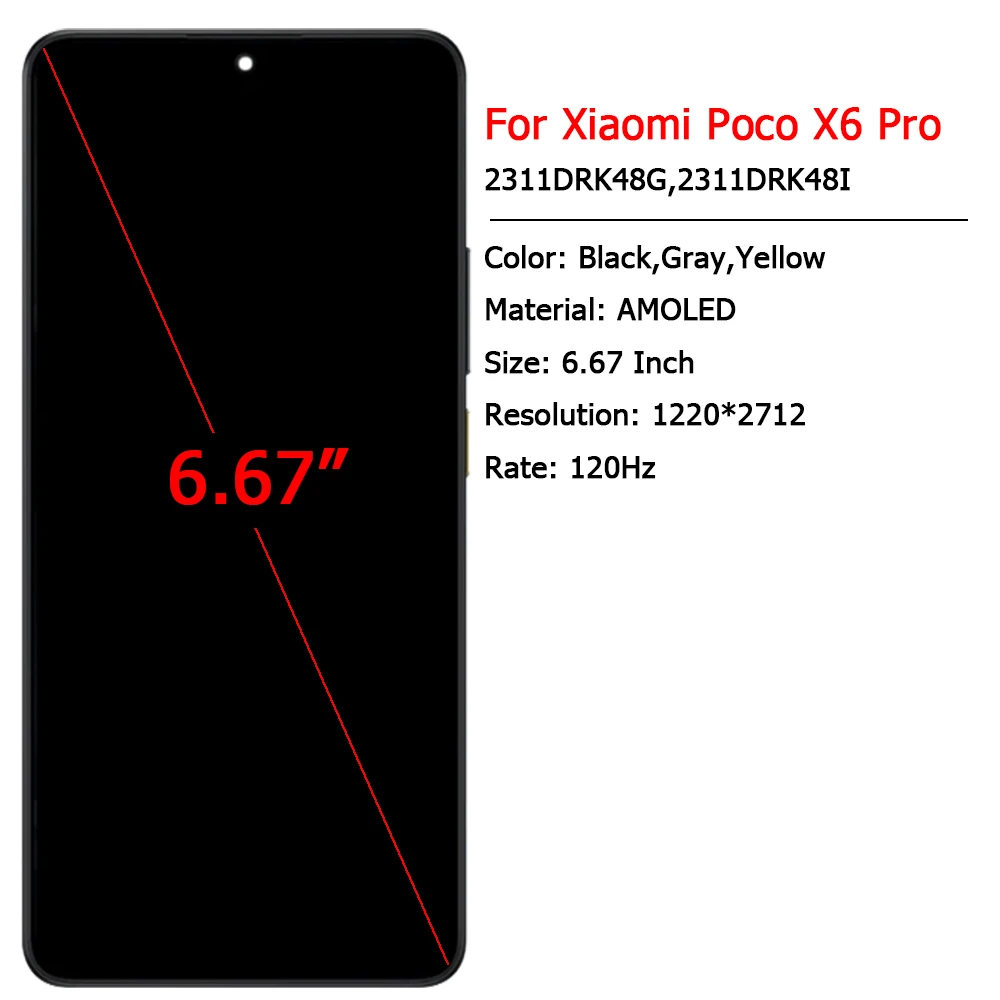 Original For Xiaomi Poco X6 Pro LCD Display Touch Screen With Frame 6.67\