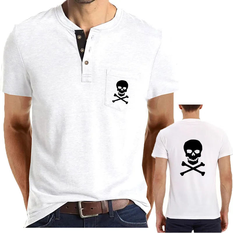 Golf shirt Short Sleeve Summer New men\'s T shirt skull print Cotton loose hip hop Business Casual men\'s shirt Short sleeve