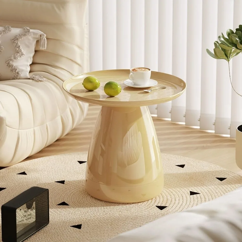 Comodino contemporaneo in materiale PC, comodino minimalista con ripiani aperti, divertente tavolino a forma di fungo, rotondo compatto