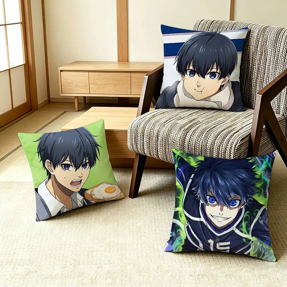 Blue Lock Protagonist Isagi Y-Yoichi   Pillow Case Pattern Printed Pillowcase For Living Room Sofa Cushion Cover