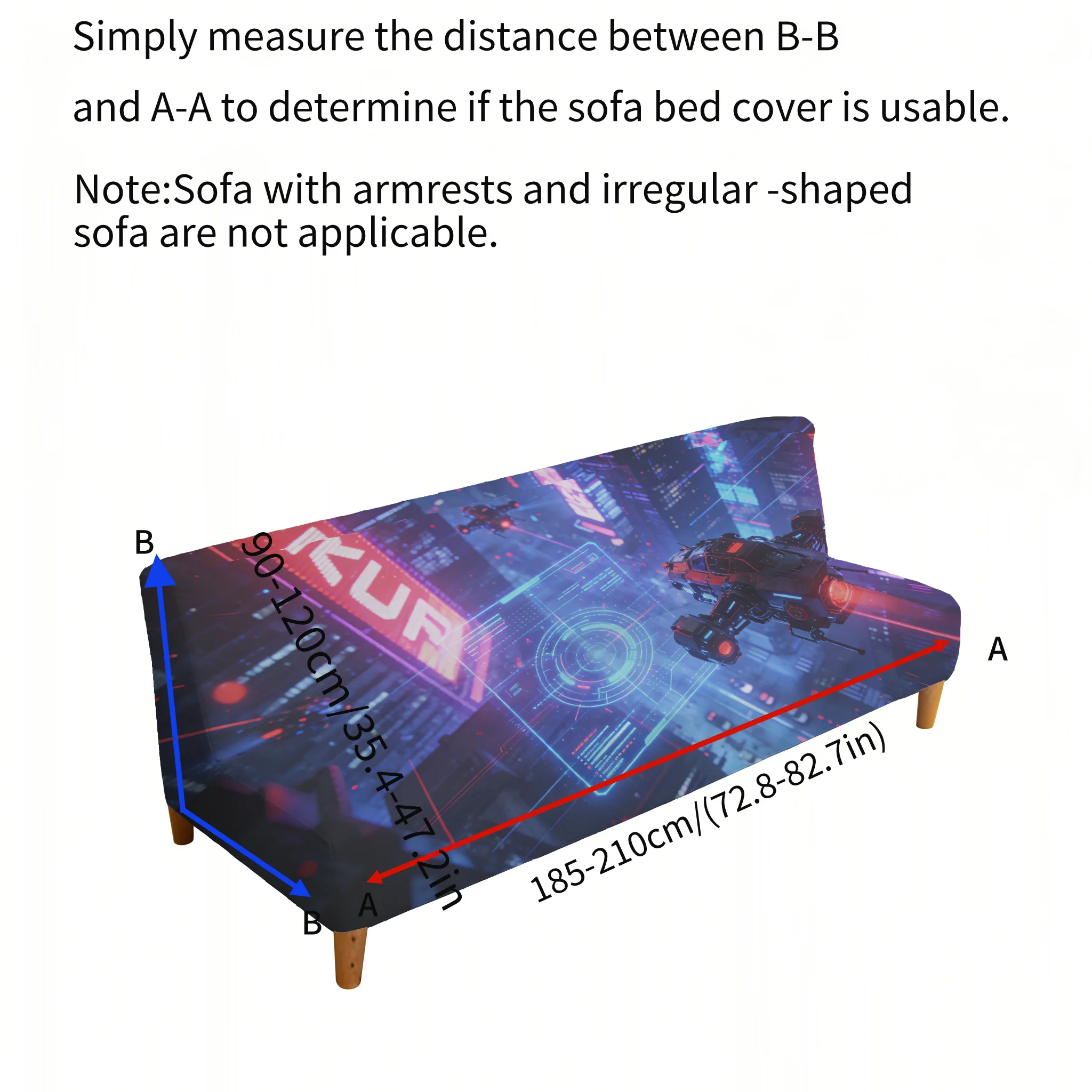 Armless elastic sofa bed cover, cyberpunk future technology pattern, dustproof machine washable sofa bed cover