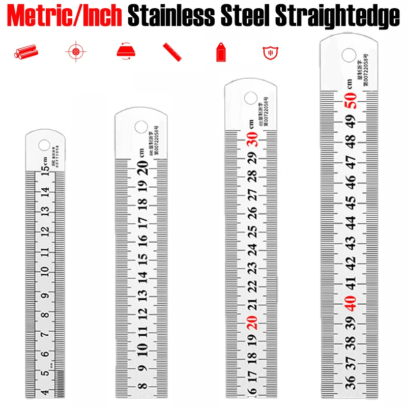 

Metric/Inch Stainless Steel Straightedge 15/20/30/50CM Metal Ruler Drawing Cutting Furnishing Office Precision Measuring Tools