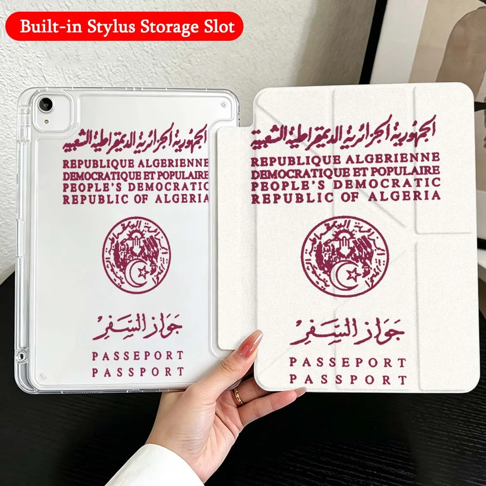 Algerian Republic Passport Case For iPad Mini Pro Air 5 6 7 8 9 11th 11 9.7 10.9 13 inch Transparent Y-Shaped Folding Tablet