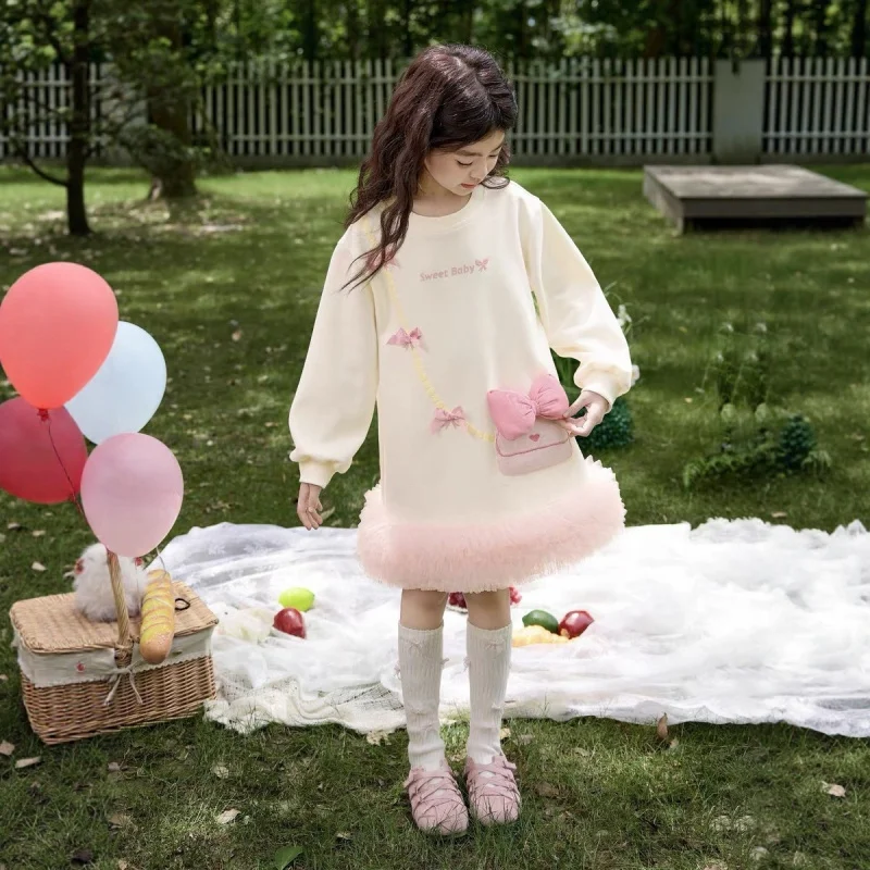 

Girls Autumn Dress2025New Girls Cute One-piece Dress Princess Trendy Pink Long-sleeved Sweatshirt Dress