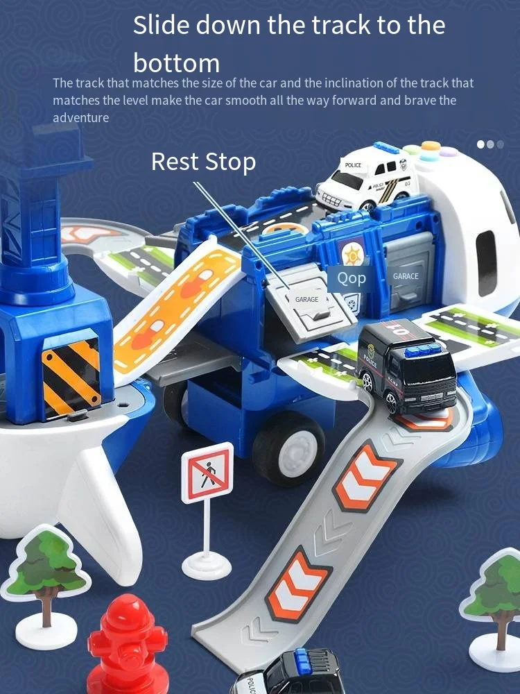 Children's Birthday Gift Fire Car series Police Engineering Excavator Truck Airplane Dragging Track Aircraft Rail Sliding Toys