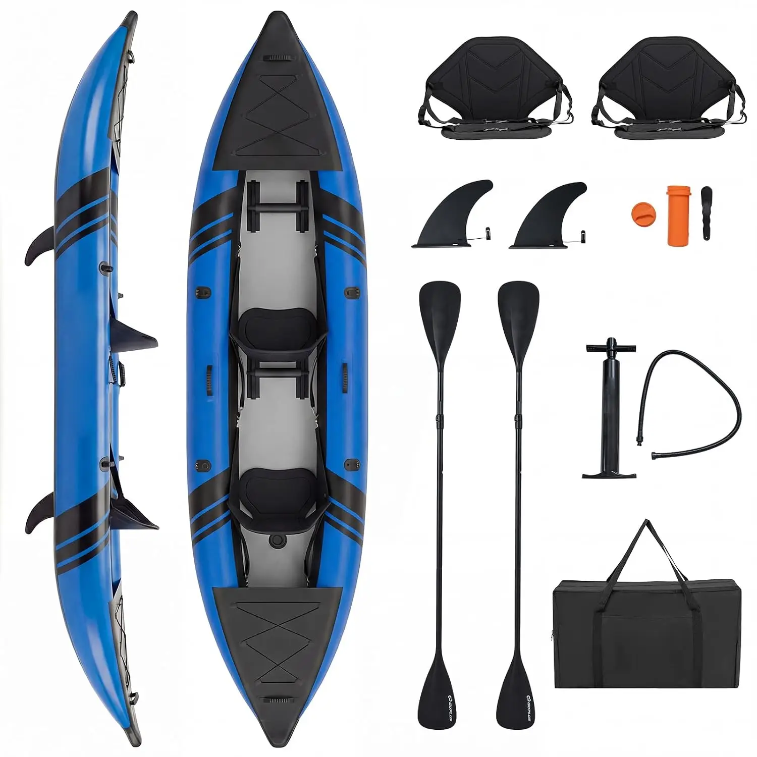 Inflatable Kayak, 2 Person Canoe with 507 lbs Capacity, Drop-Stitch Floor, All Accessories & Carry Bag, 12.5 ft, Customized