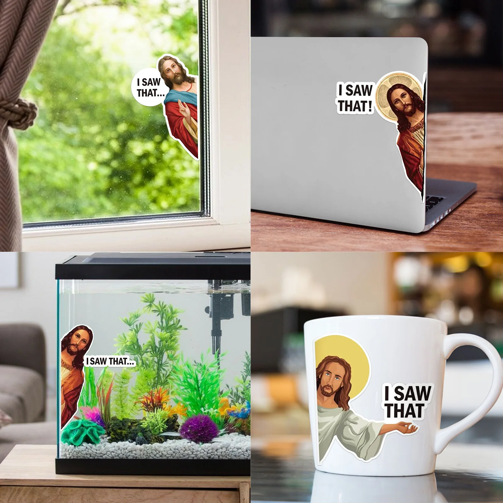 10pcs Funny Car Sticker Jesus I Saw That Vinyl Decal Sticker Waterproof Faith Stickers for Laptops Water Bottles Christian Gifts