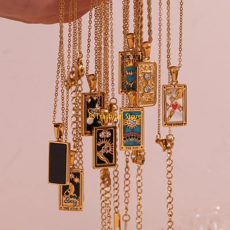 Y5GC Women's Zodiacs Tarot Necklace Unique Retro Styles In Sturdy Stainless Steel