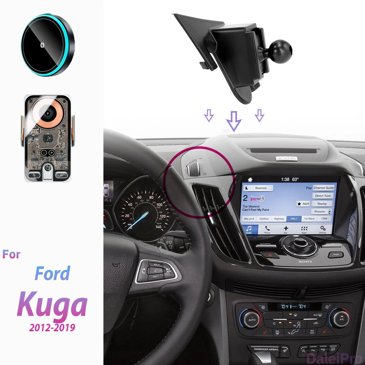 Für Ford Kuga Escape 2012 2013-2019 Auto-Handyhalterung Kabelloses Ladegerät Halterung Automatische Klemmung Starker Magnetischer Halter