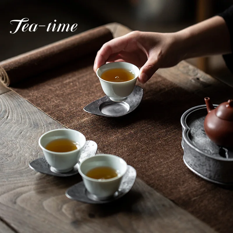 Japanese Ancient Tin Coaster Handmade Cup Holder Tea Set Tea Cup Anti-scalding Insulation Pad Kung Fu Tea Ceremony Accessories