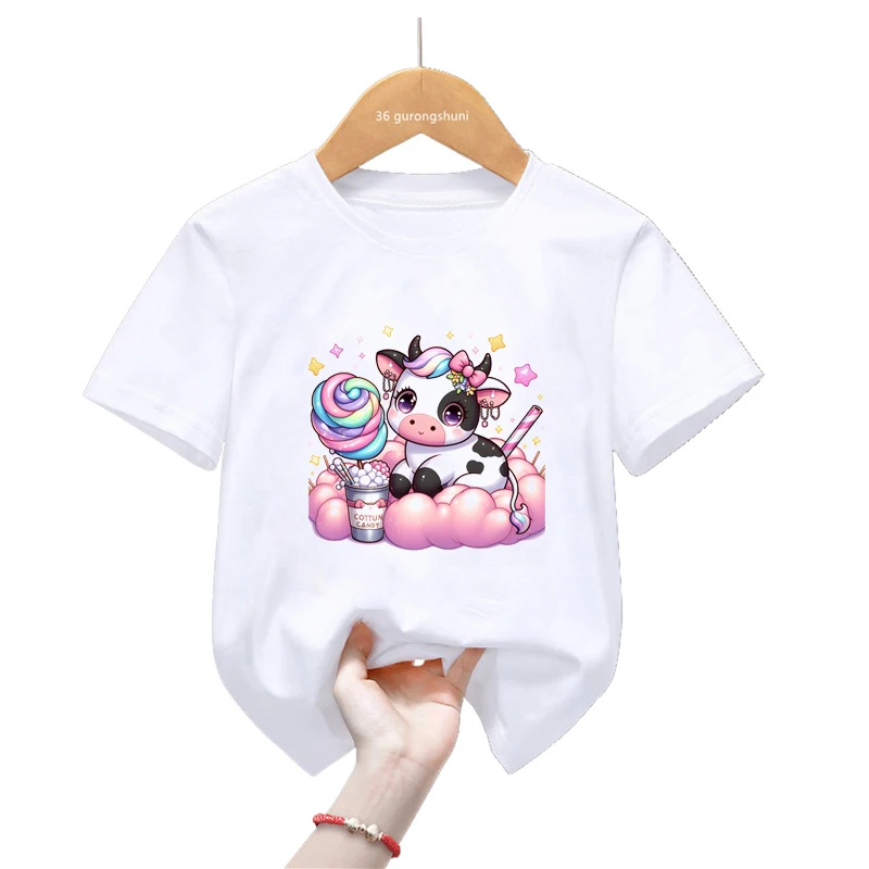 

Kawaii Kids Clothes Cows Love Ice Cream Print T Shirt Girls/Boys Sheep/Yorkshire Tshirt Harajuku Shirt Summer Fashion T-Shirt