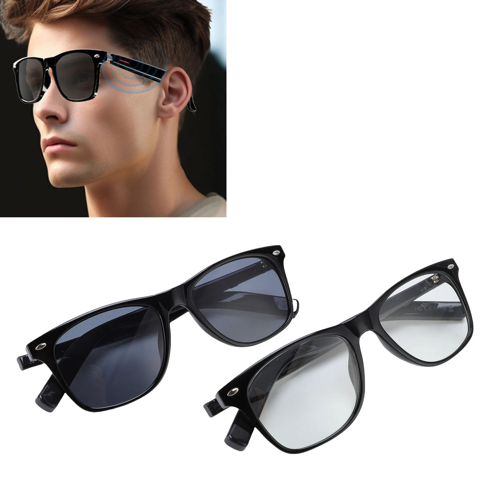 

Bluetooth-очки, стильный AI-переводчик, умные очки, встроенный микрофон, динамик, более 100-язычное чистое качество звука для бизнеса