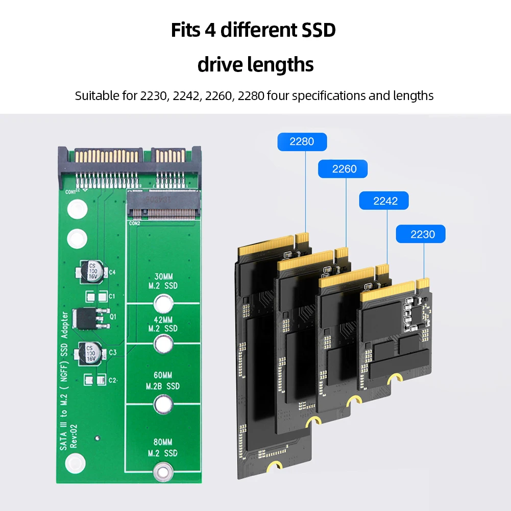 M.2 SSD Adapter B Key Hard Disk Card Reader SATA3 6G Card M2 SATA Riser 2.5 Inch M2 To SATA Adapter for 2230-2280 M.2 SATA SSD