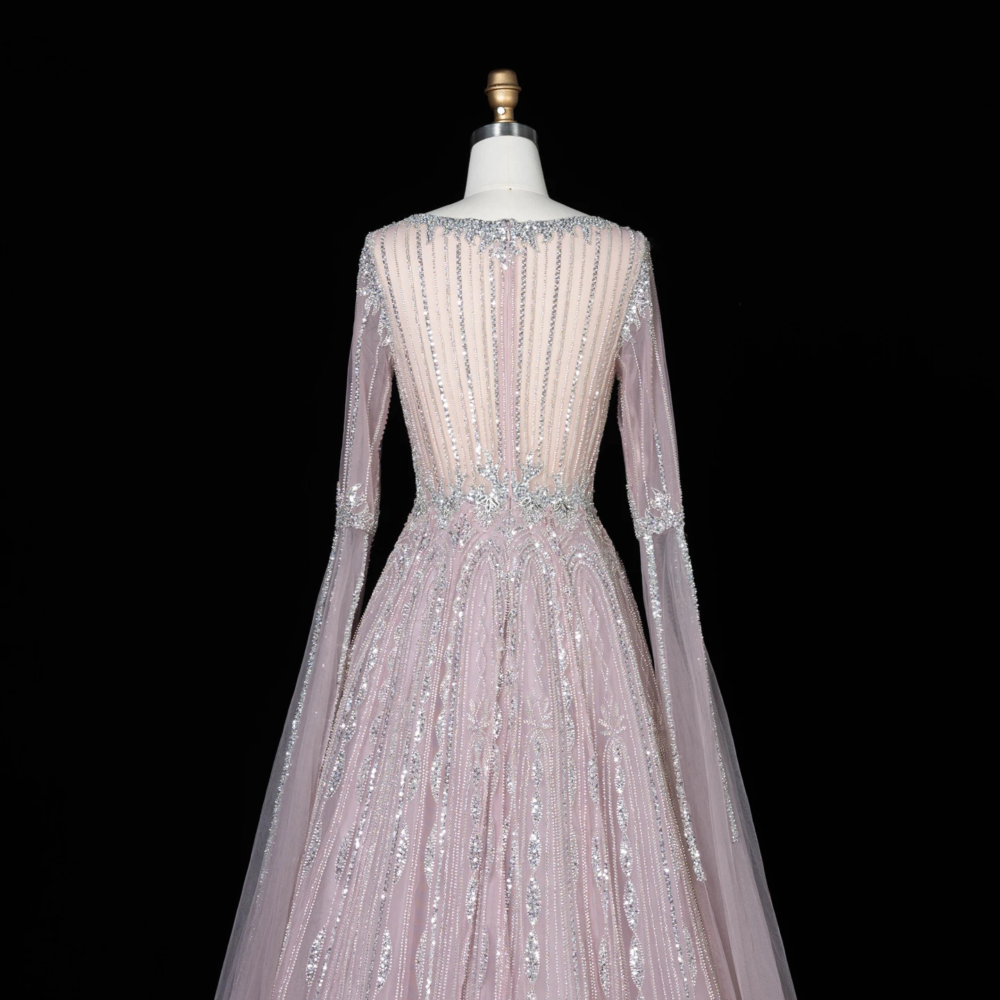 Sharon Said Luxuriöses Braunes Abendkleid mit Quadratischem Ausschnitt, Langen Glockenärmeln, Schwer Perlenbestickt, Dubai Formelle Partykleider SS065 Maßanfertigung – Detail 10
