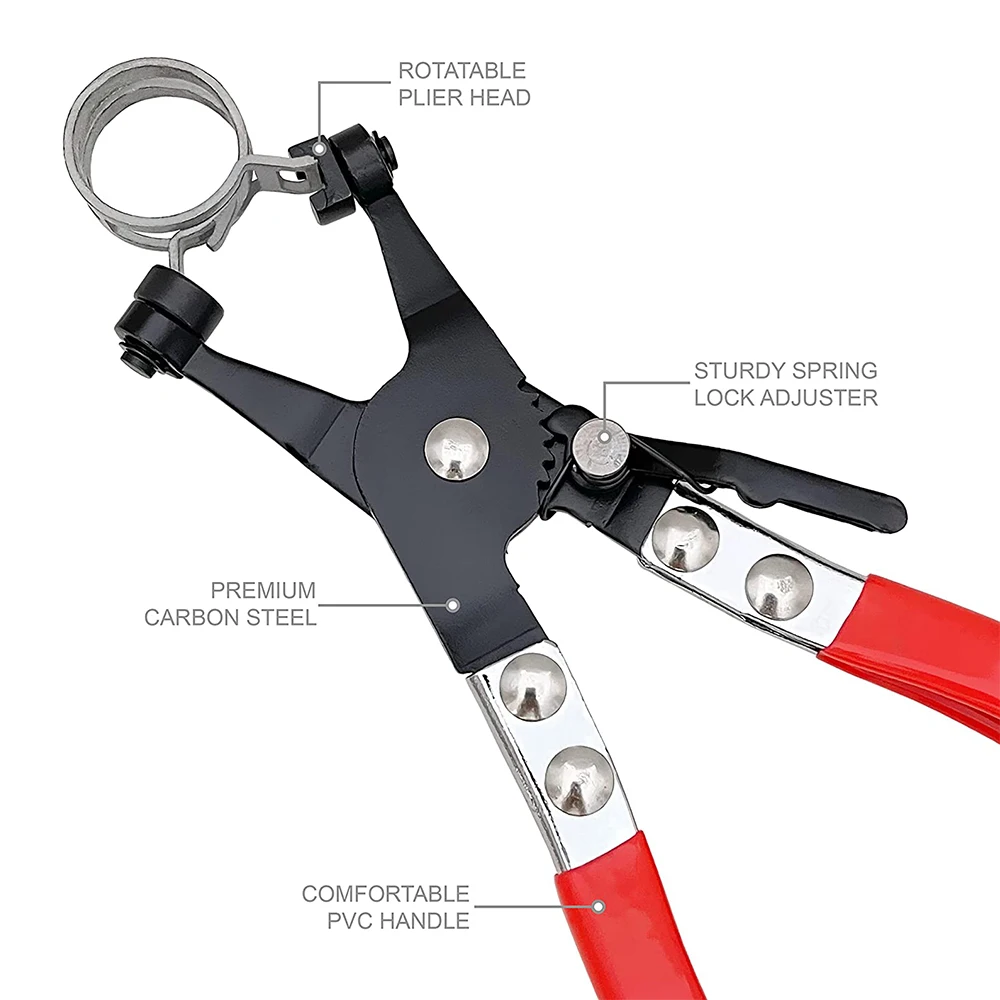 Hose Clamp Pliers Repair Tool Swivel Flat Band for Car Water Pipe Removal and Installation of Ring-Type or Flat-Band Hose Clamps