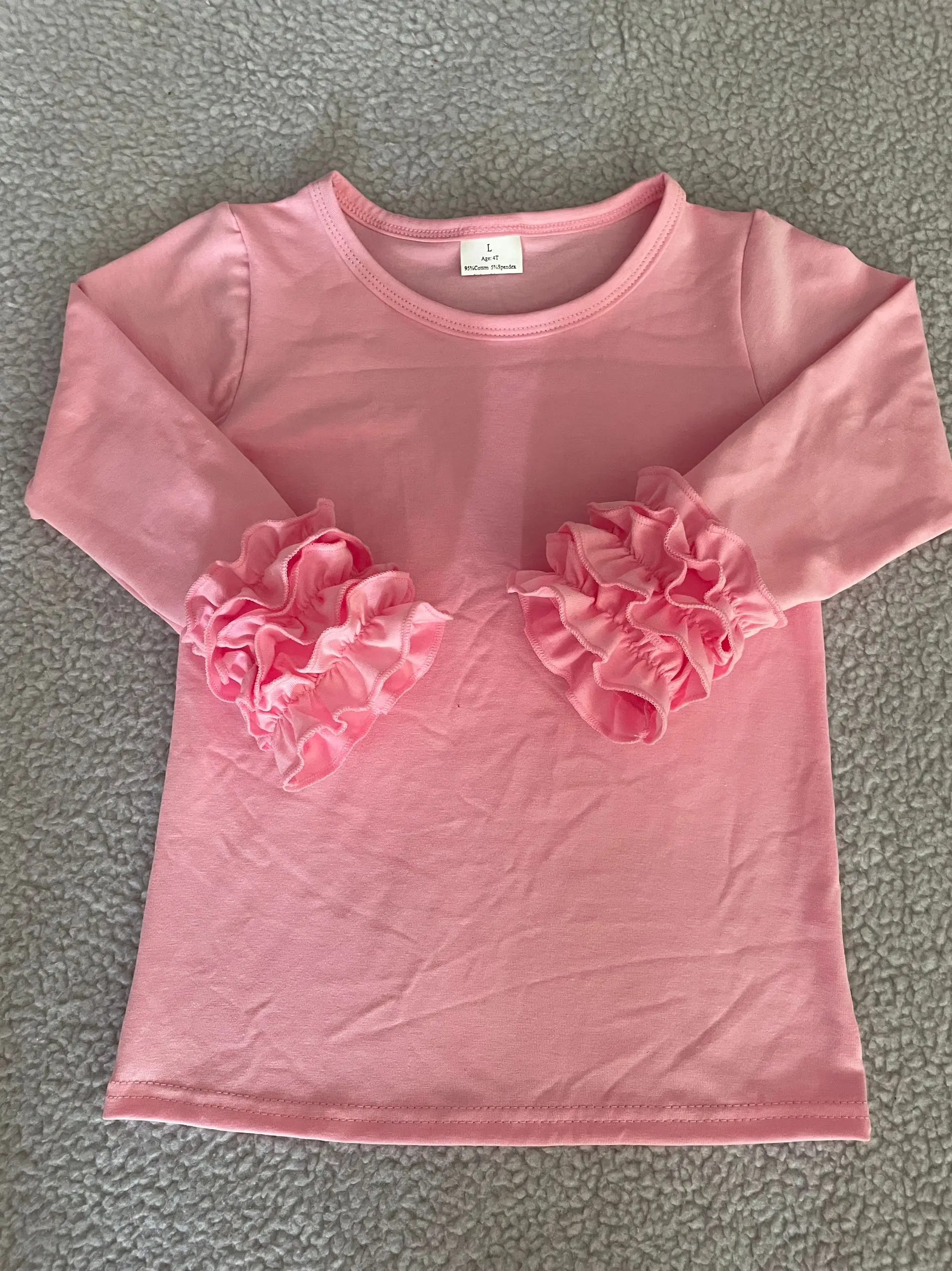 

Girls baby top with autumn long-sleeved autumn clothes cute lace sleeves solid color girls' clothes