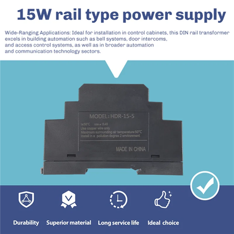 ALIM-100-240V AC 50/60Hz a 5V DC 3A 15W Trasformatore su guida DIN con ingresso per alimentatore per automazione industriale domestica