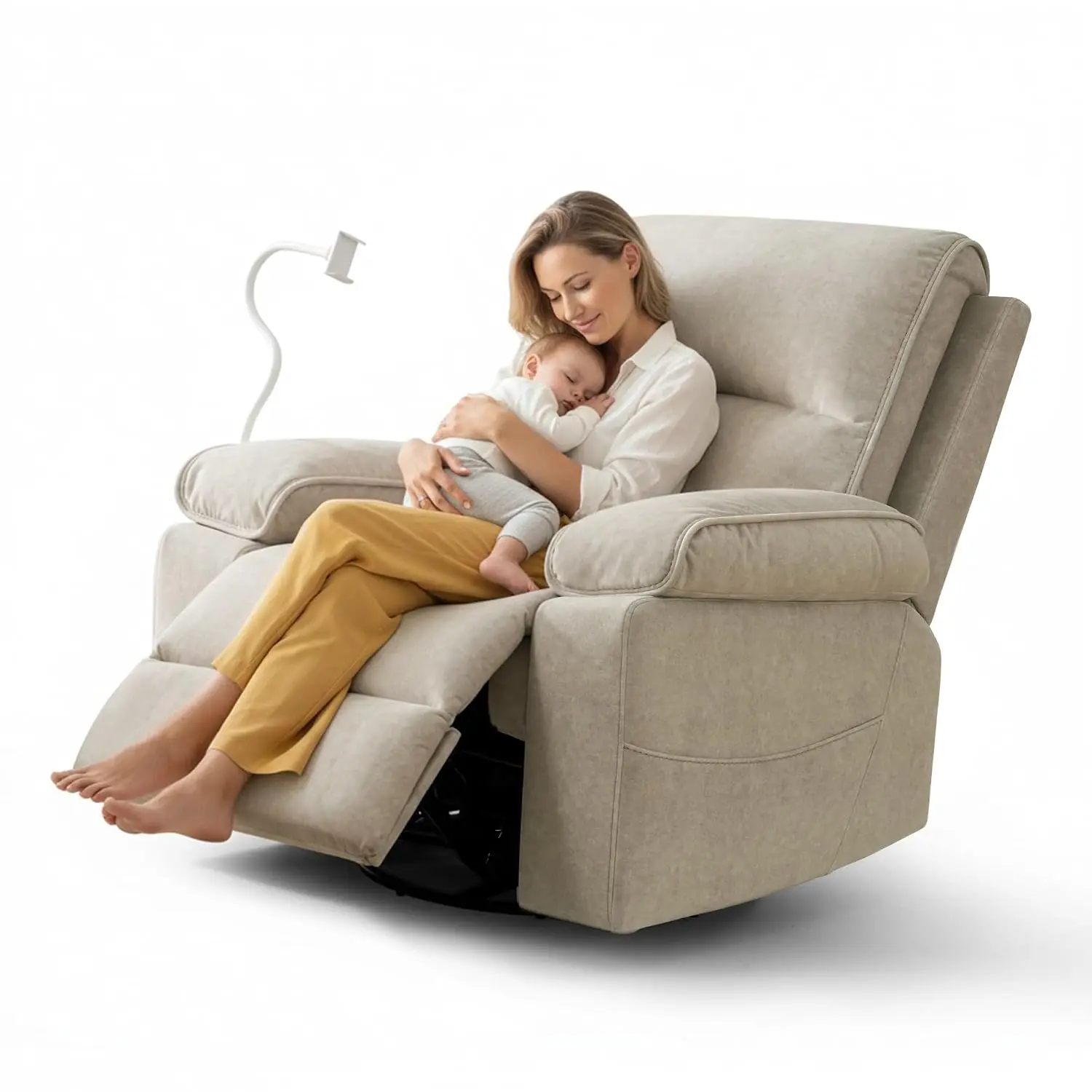 Nursery Glider Recliner Chair, 360° Swivel Rocker Recliner for Nursery Living Room, Oversized Manual Reclining, Customized