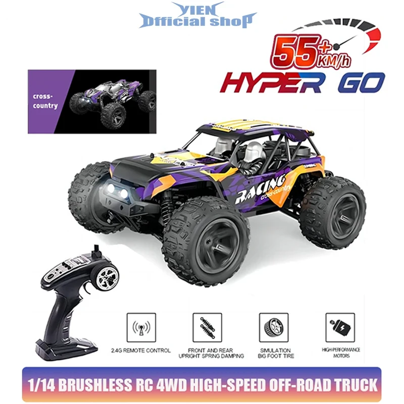 1:14 55km/h Brushless RC Drift Car With LED Lights 4WD Electric High Speed Racing Remote Control Monster Truck for Kids Adults