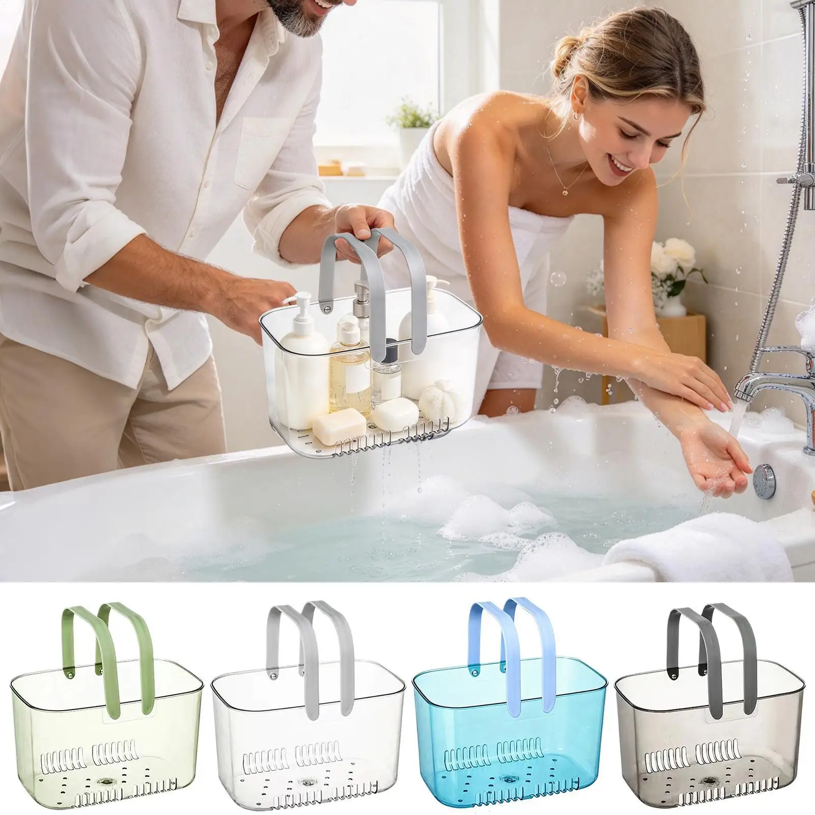 Bathroom Basket Large Capacity With Handle Drainage Storage Bins Bedroom Bathroom Organizer Basket For Towel Brush Sponge Soap