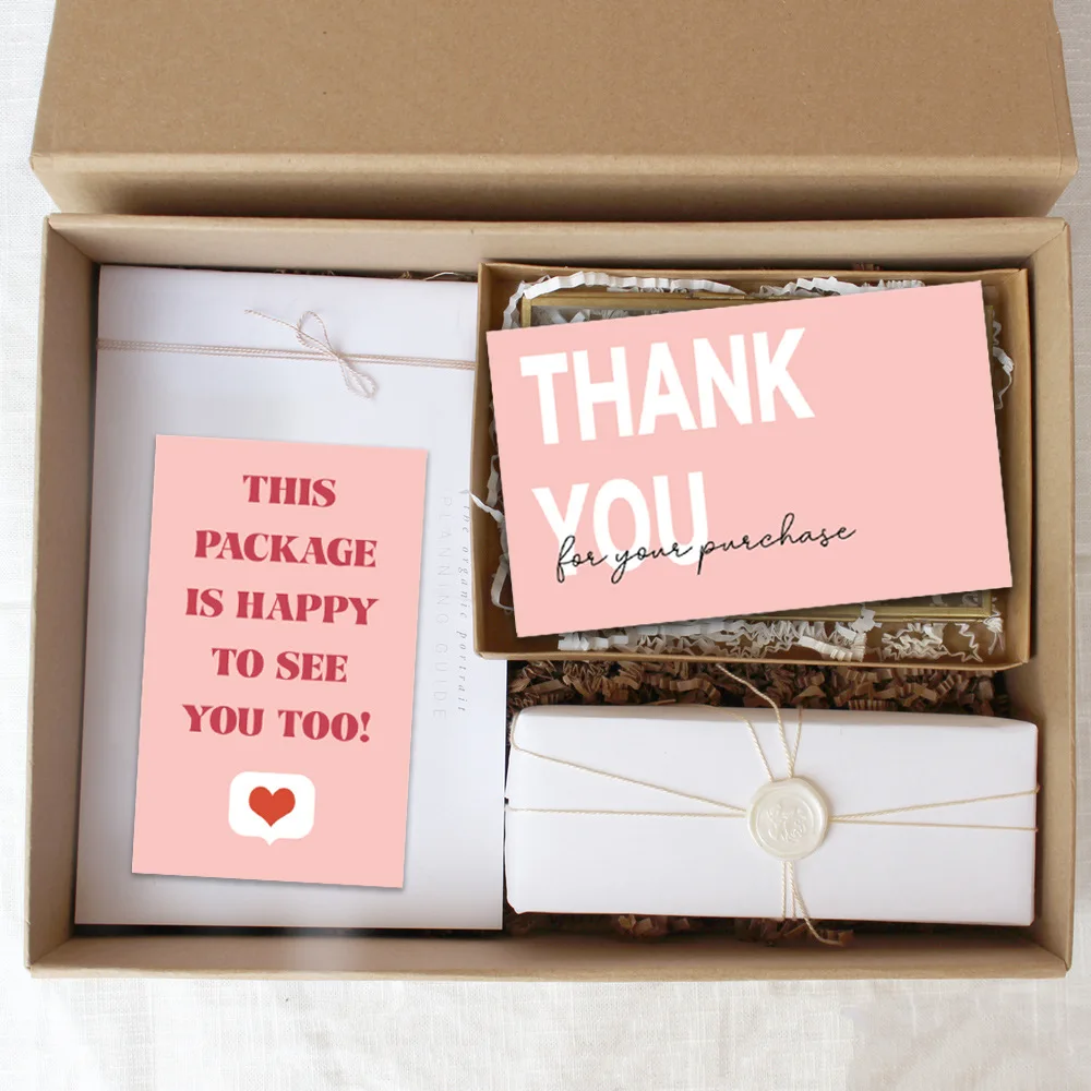 10-30pcs 9cm*5.4cm Pink Flowers Thank You Cards For Gift Card Box Package Decoration Shopkeeper Baking Small Business