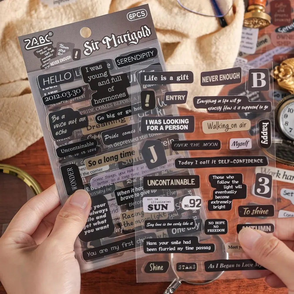 

Наборы наклеек для инструментов (6 штук) с цитатами для ведения дневников и скрапбукинга, 36 листов забавных мотивационных наклеек с любовными словами для джанк-журналов