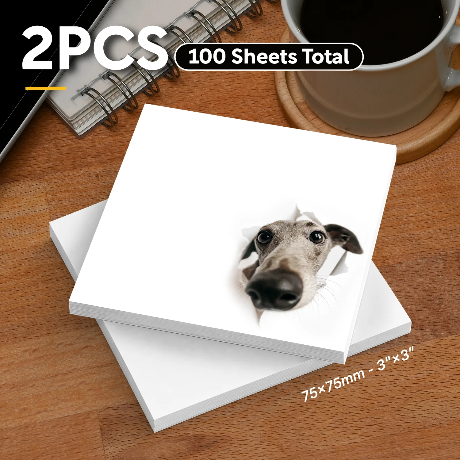 2 pcs Cute Dog Sticky Notes, 100 Sheets Total, Square Self Stick Notes, Decorative Memo Pads, Removable Adhesive Note Pads